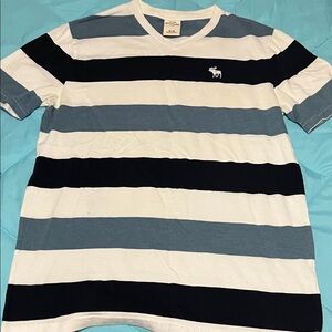 Abercrombie & Fitch Blue and White Striped Tee with Logo